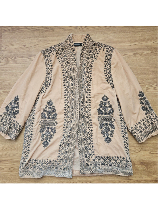Zara Sweaters - Zara Boho Embroidered Floral Open Long Line Cardigan Velvet Kimono Womens Medium